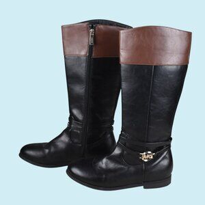 Michael Kors Riding Boots Girls' Size EU 37 Black & Brown Knee High Side Zip